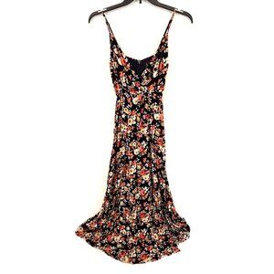 Lulus Womens Full Floral Drink Maxi Dress V-Neck Spring Navy Blue Size Medium
